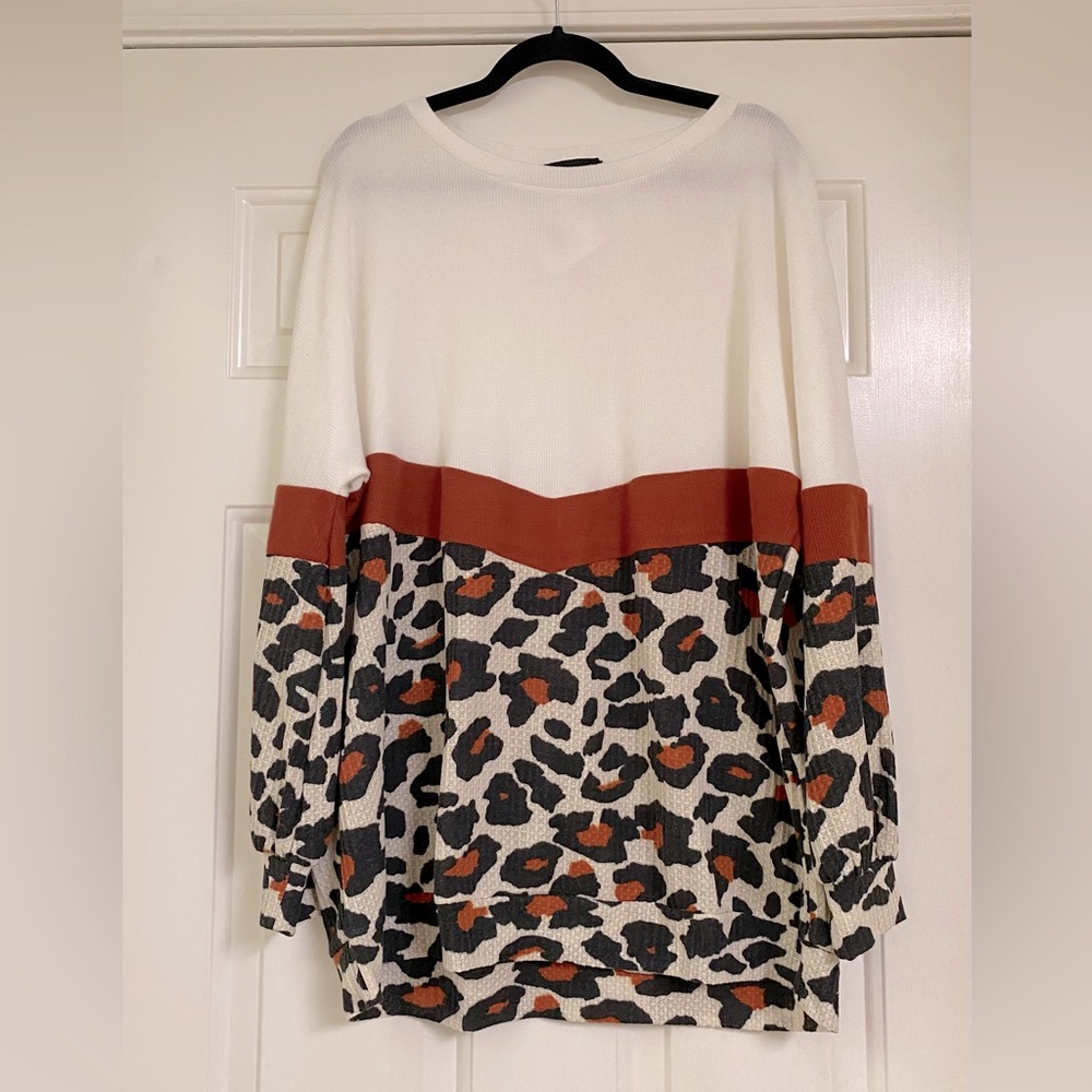 Rae Mode Leopard Print Colorblock Long Sleeve Sweater NWT